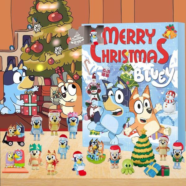 Bluey Advent Calendar, 24Pcs Cute Cartoon Puppy Figures Doll Xmas Vacation Stocking Stuffer Gifts