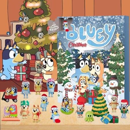 Bluey Advent Calendar, 24Pcs Cute Cartoon Puppy Figures Doll Xmas Vacation Stocking Stuffer Gifts