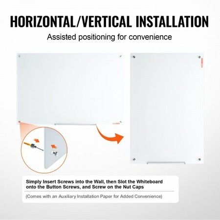 Magnetic Glass Whiteboard, Dry Erase Board 48"x32", Wall-Mounted Large White Glassboard Frameless, with Marker Tray, an Eraser and 2 Markers, White