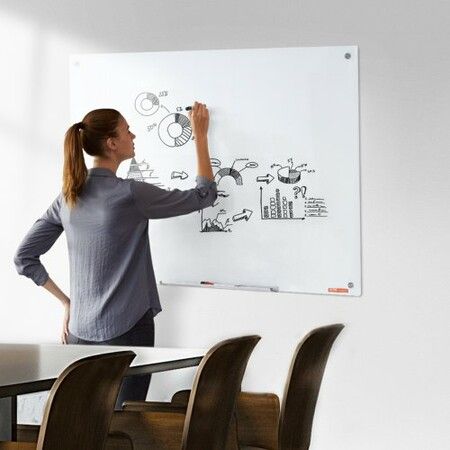 Magnetic Glass Whiteboard, Dry Erase Board 48"x32", Wall-Mounted Large White Glassboard Frameless, with Marker Tray, an Eraser and 2 Markers, White