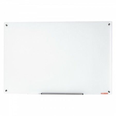 Magnetic Glass Whiteboard, Dry Erase Board 48"x32", Wall-Mounted Large White Glassboard Frameless, with Marker Tray, an Eraser and 2 Markers, White