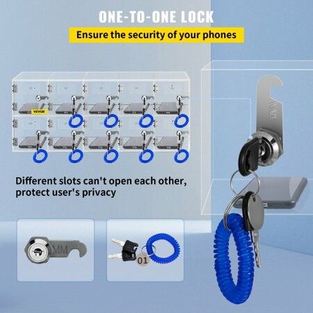 Cell Phone Storage Locker, 10 Slots Acrylic Material with Door Locks and Keys, Wall-Mounted Cabinet Pocket Office Classroom Gym Box, Clear