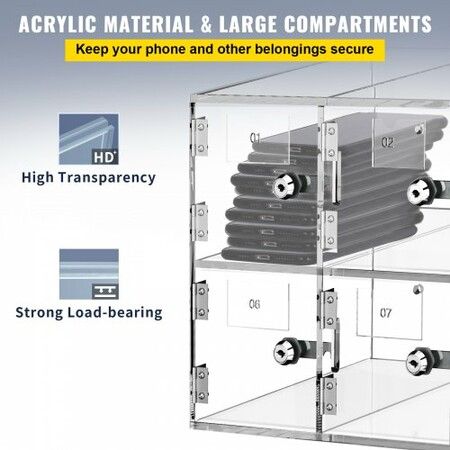 Cell Phone Storage Locker, 10 Slots Acrylic Material with Door Locks and Keys, Wall-Mounted Cabinet Pocket Office Classroom Gym Box, Clear