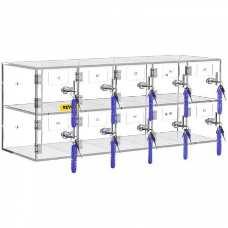 Cell Phone Storage Locker, 10 Slots Acrylic Material with Door Locks and Keys, Wall-Mounted Cabinet Pocket Office Classroom Gym Box, Clear