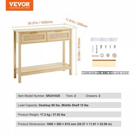 Rattan Console Table with 2 Storage Drawers Rattan Sliding Door Natural