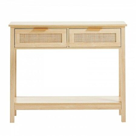 Rattan Console Table with 2 Storage Drawers Rattan Sliding Door Natural