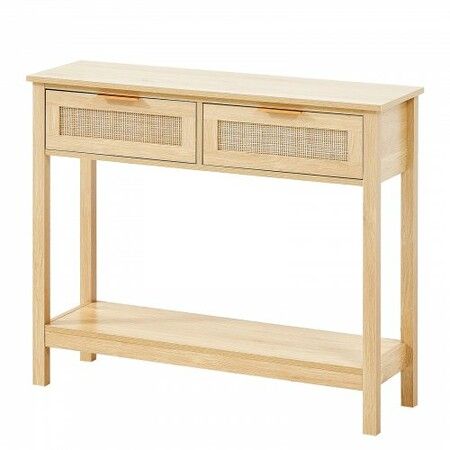 Rattan Console Table with 2 Storage Drawers Rattan Sliding Door Natural