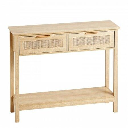 Rattan Console Table with 2 Storage Drawers Rattan Sliding Door Natural