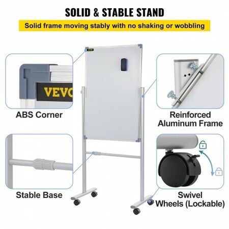 Mobile Dry Erase Board Magnetic Whiteboard w/ Stand 60 x 90cm Double Sided