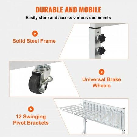 Mobile Blueprint Storage Rack Plan Holder with 12 Pivot Brackets 240 lbs