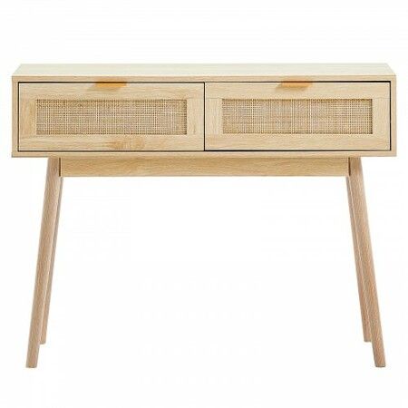 Rattan Console Table with 2 Storage Drawers Rattan Sliding Door Natural