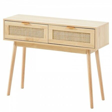 Rattan Console Table with 2 Storage Drawers Rattan Sliding Door Natural