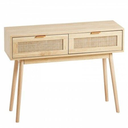 Rattan Console Table with 2 Storage Drawers Rattan Sliding Door Natural