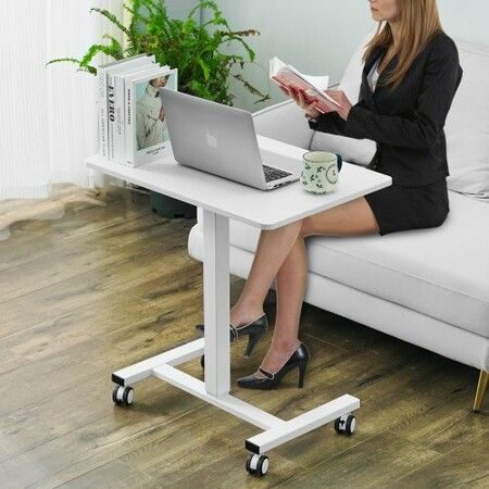 Mobile Standing Desk, 28"-44" Gas-Spring Height Adjustable Sit-Stand Desk, 4 360° Swivel Wheels (2 Lockable) Portable Rolling Laptop Table Computer Cart for Home Office School, 40LBS Loading