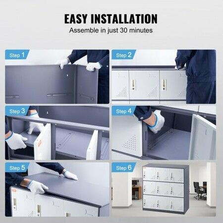 9 Doors Metal Storage Cabinet Employees Steel Storage Cabinet Office Gray