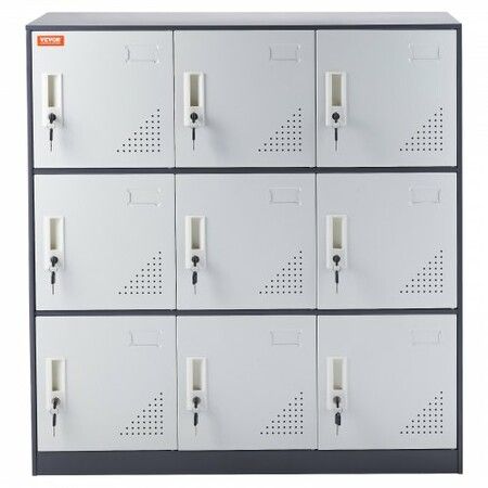 9 Doors Metal Storage Cabinet Employees Steel Storage Cabinet Office Gray