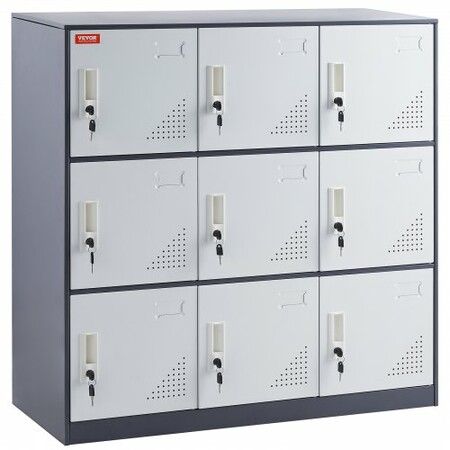 9 Doors Metal Storage Cabinet Employees Steel Storage Cabinet Office Gray