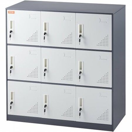 9 Doors Metal Storage Cabinet Employees Steel Storage Cabinet Office Gray