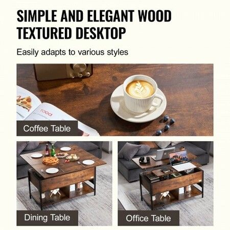 Lift Top Coffee Table 39.4" Rectangle Coffee Table with Light & USB Brown