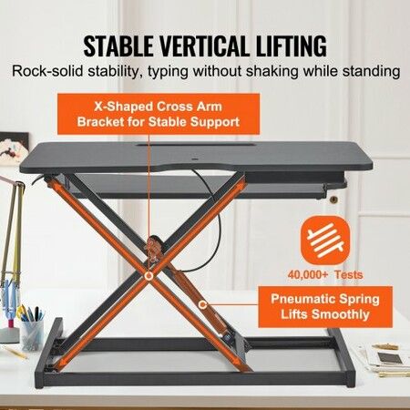 Standing Desk Converter, Two-Tier Stand up Desk Riser, 915 mm Large Sit to Stand Desk Converter, 140-510 mm Adjustable Height, for Monitor, Keyboard & Accessories Used in Home Office