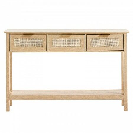 Rattan Console Table with 3 Storage Drawers Rattan Sliding Door Natural