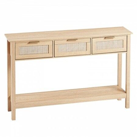 Rattan Console Table with 3 Storage Drawers Rattan Sliding Door Natural