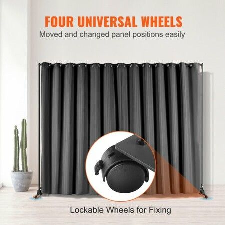 Room Divider, 8 ft x 10 ft (96×120inch) Portable Panel Room Divider with Wheels Curtain Divider Stand, Room Divider Privacy Screen for Office, Bedroom, Dining Room, Study, Black