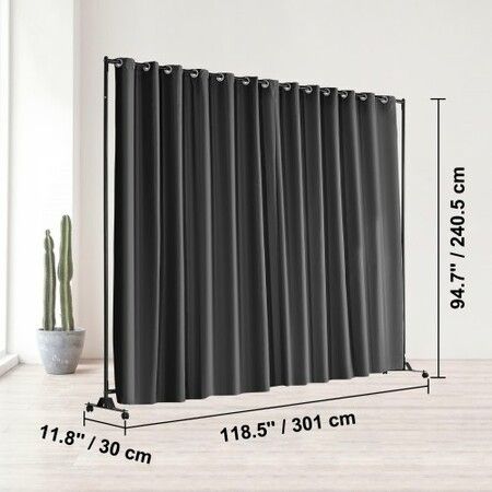 Room Divider, 8 ft x 10 ft (96×120inch) Portable Panel Room Divider with Wheels Curtain Divider Stand, Room Divider Privacy Screen for Office, Bedroom, Dining Room, Study, Black