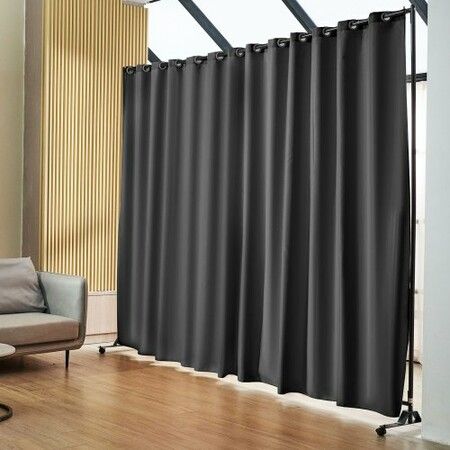 Room Divider, 8 ft x 10 ft (96×120inch) Portable Panel Room Divider with Wheels Curtain Divider Stand, Room Divider Privacy Screen for Office, Bedroom, Dining Room, Study, Black