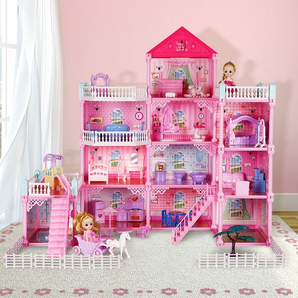 Girls Doll House Dream Land Cottage DIY Pretend Play Furniture Princess Pet Dolls Toys Set Children Roleplay Accessories Christmas Birthday Gift