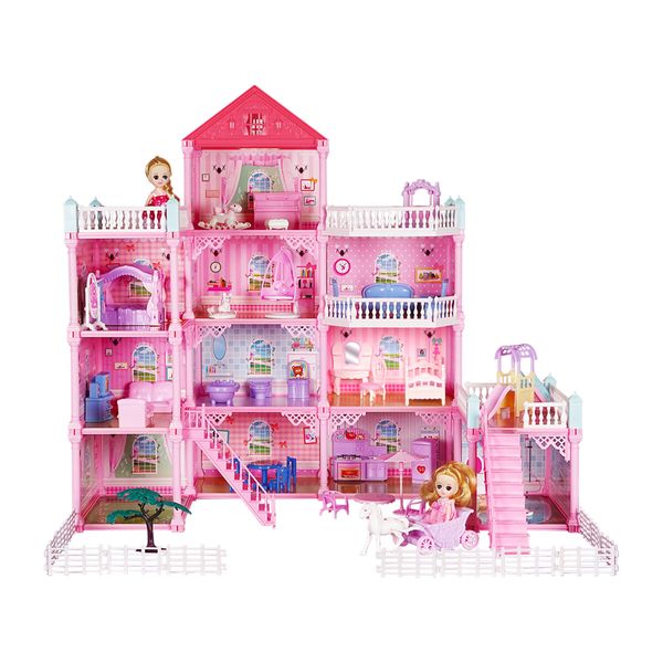 Girls Doll House Dream Land Cottage DIY Pretend Play Furniture Princess Pet Dolls Toys Set Children Roleplay Accessories Christmas Birthday Gift