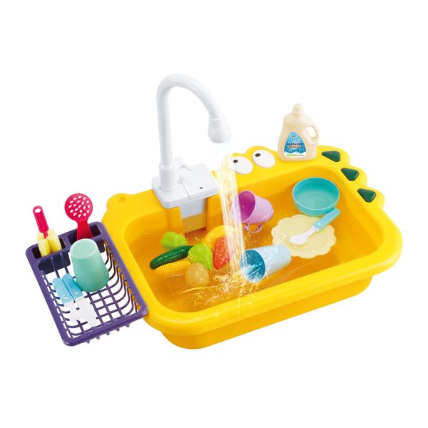 Kids Play Kitchen Sink Toys Game Set Food Utensils Wash Basin Faucet Tap Playset Pretend Role Electric Dishwasher Auto Water Circulation System