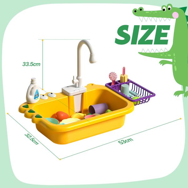 Kids Play Kitchen Sink Toys Game Set Food Utensils Wash Basin Faucet Tap Playset Pretend Role Electric Dishwasher Auto Water Circulation System