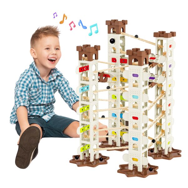 Deluxe Music Marble Run Race DIY Game Toys Play Set 146 PCS Maze Track Toddler Ball Building Blocks Birthday Christmas Gift STEM Construction Kit