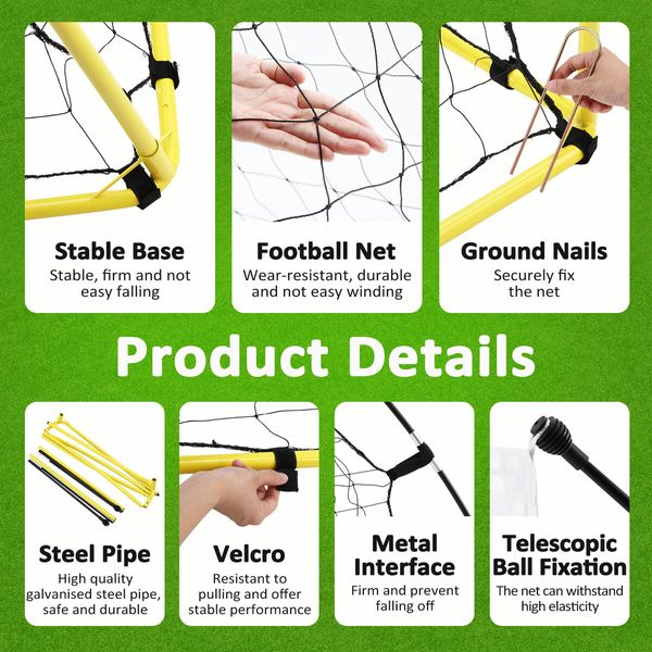 240cm Soccer Goal Portable Football Net Metal Frame Set Backyard Park Training Practice Outdoor Game Sports Match Kids Youth with Storage Bag