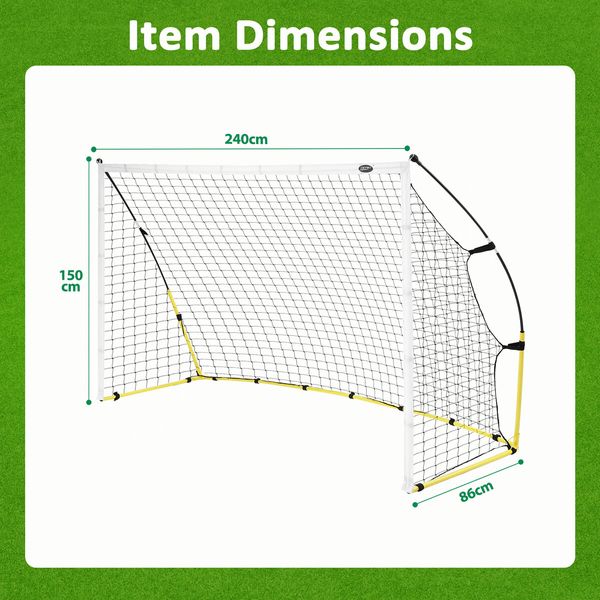 240cm Soccer Goal Portable Football Net Metal Frame Set Backyard Park Training Practice Outdoor Game Sports Match Kids Youth with Storage Bag