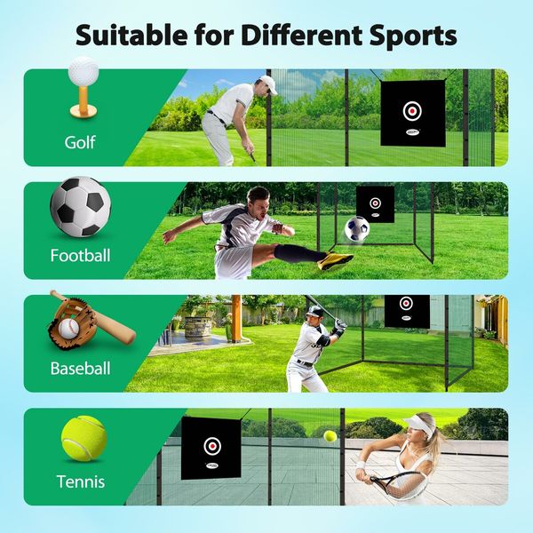 Genki Golf Practice Cage 3M Hitting Net Target Set Sport Netting Training Aids Steel Frame Swing Driving Football Baseball Nets Indoor Outdoor