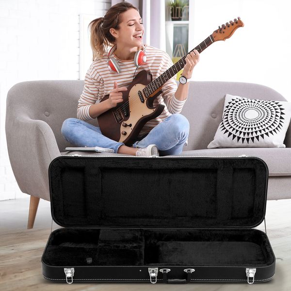 Melodic Electric Guitar Case Rectangular Wooden Hardshell Strat Tele Ibanez 39 Inch Standard Storage Gig Bag with Soft Padding Lock Latch Black