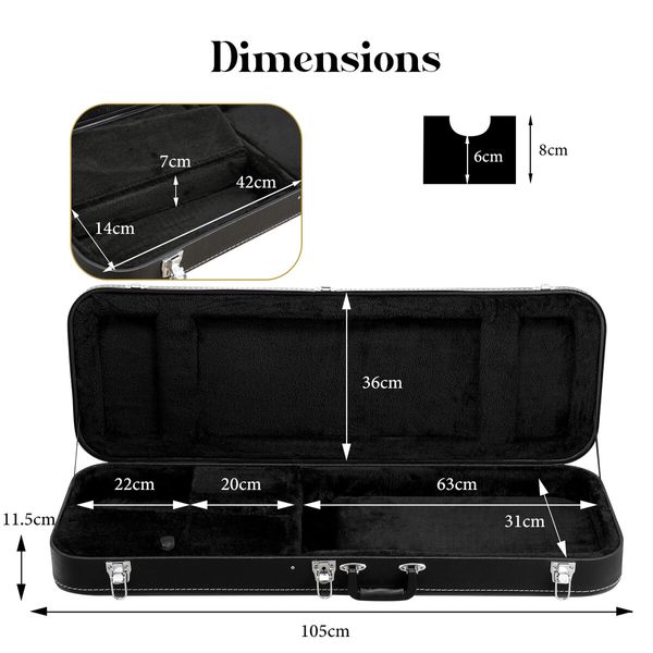 Melodic Electric Guitar Case Rectangular Wooden Hardshell Strat Tele Ibanez 39 Inch Standard Storage Gig Bag with Soft Padding Lock Latch Black