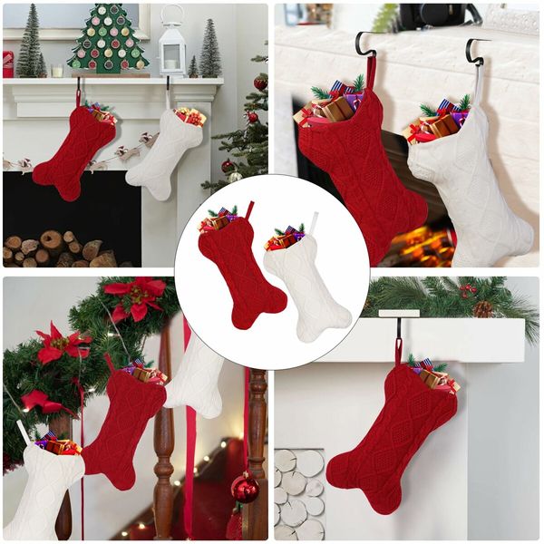 Dog Christmas Stocking with Mantle Holders,18" Large Bone Shaped Hanging Christmas Stocking for Dogs Cats Pets (Red)