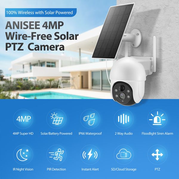 Solar Security Camera Home Wireless Surveillance CCTV Outdoor Home System WiFi 4MP PTZ Remote 2 Way Audio Colour Night Vision