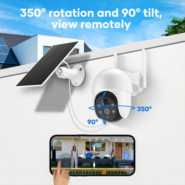 Solar Security Camera Home Wireless Surveillance CCTV Outdoor Home System WiFi 4MP PTZ Remote 2 Way Audio Colour Night Vision