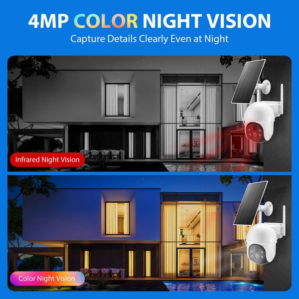 Solar Security Camera Home Wireless Surveillance CCTV Outdoor Home System WiFi 4MP PTZ Remote 2 Way Audio Colour Night Vision