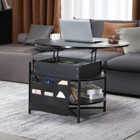 Lift Top Coffee Table 35.3" Round Coffee Table for Living Room Black