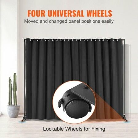 Room Divider, 8 ft x 10 ft Portable Panel Room Divider with Wheels Curtain Divider Stand, Room Divider Privacy Screen for Office, Bedroom, Dining Room, Study, Black