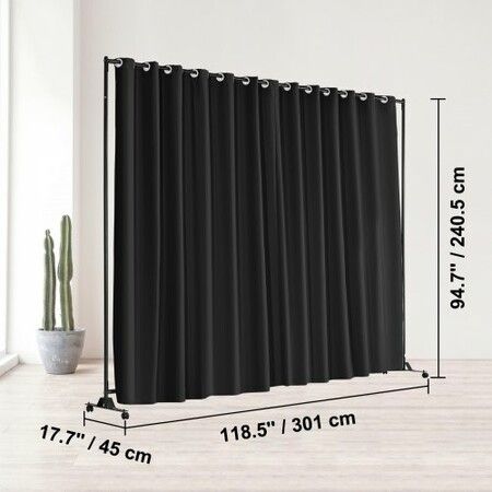 Room Divider, 8 ft x 10 ft Portable Panel Room Divider with Wheels Curtain Divider Stand, Room Divider Privacy Screen for Office, Bedroom, Dining Room, Study, Black