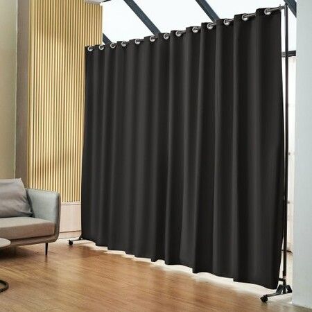 Room Divider, 8 ft x 10 ft Portable Panel Room Divider with Wheels Curtain Divider Stand, Room Divider Privacy Screen for Office, Bedroom, Dining Room, Study, Black