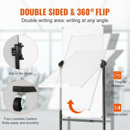 Rolling Magnetic Whiteboard Double-sided Mobile Whiteboard 24 x 48 inch