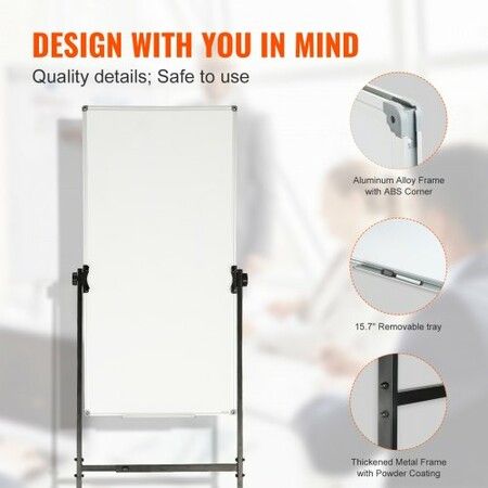 Rolling Magnetic Whiteboard Double-sided Mobile Whiteboard 24 x 48 inch