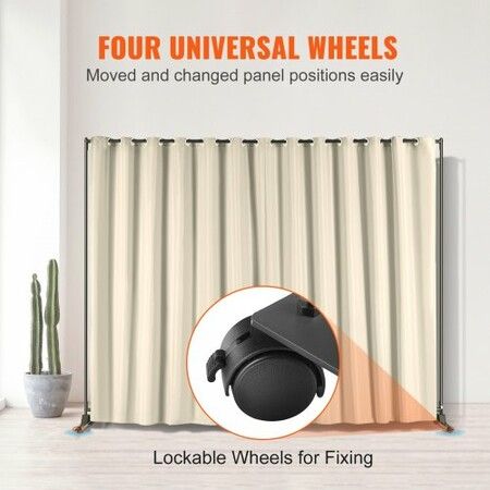 Room Divider, 8 ft x 10 ft(96×120inch) Portable Panel Room Divider with Wheels Curtain Divider Stand, Room Divider Privacy Screen for Office, Bedroom, Dining Room, Study, Beige